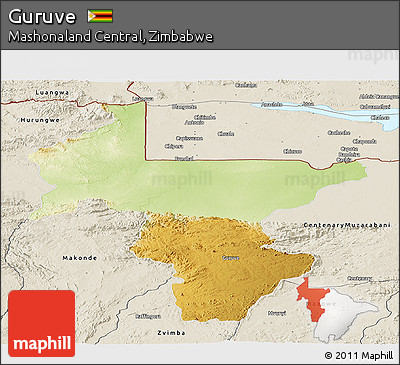 Physical Panoramic Map of Guruve, shaded relief outside