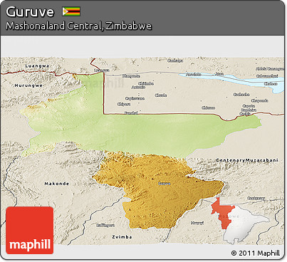 Physical Panoramic Map of Guruve, shaded relief outside
