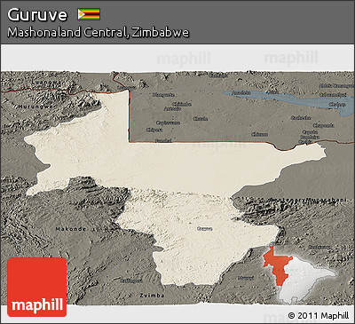 Shaded Relief Panoramic Map of Guruve, darken