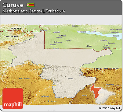 Shaded Relief Panoramic Map of Guruve, physical outside
