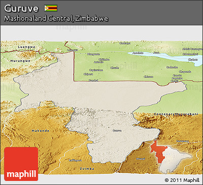 Shaded Relief Panoramic Map of Guruve, physical outside