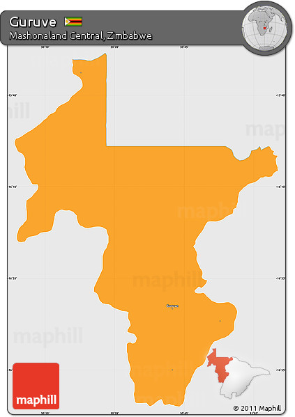 Political Simple Map of Guruve, single color outside