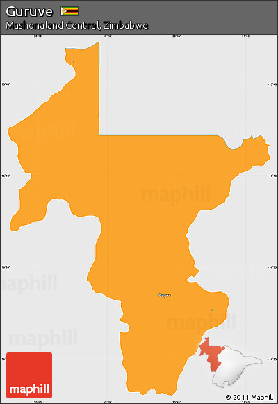 Political Simple Map of Guruve, single color outside