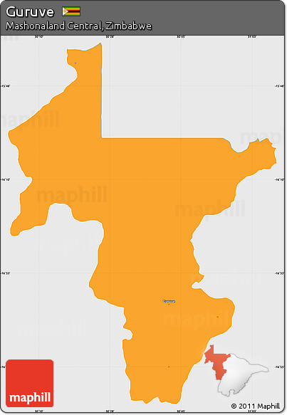 Political Simple Map of Guruve, single color outside