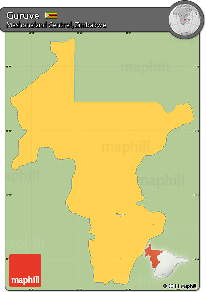 Savanna Style Simple Map of Guruve, single color outside