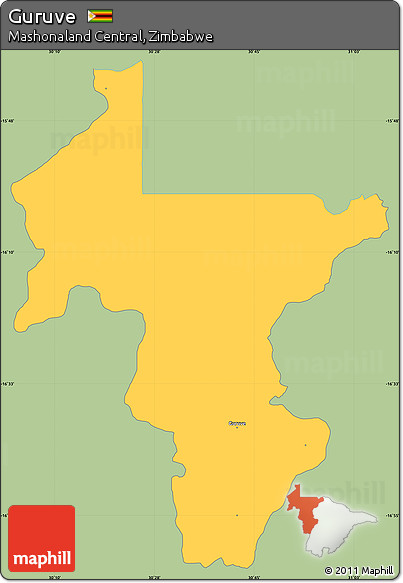 Savanna Style Simple Map of Guruve, single color outside