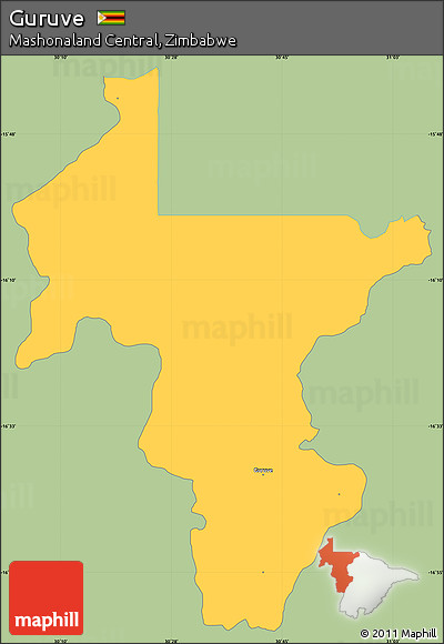 Savanna Style Simple Map of Guruve, single color outside