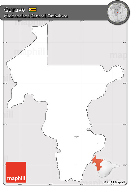Silver Style Simple Map of Guruve, cropped outside