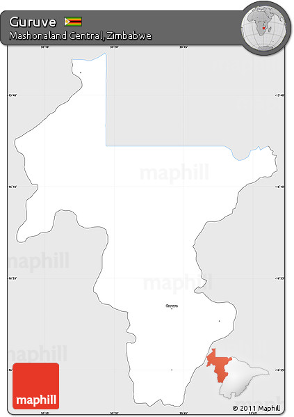 Silver Style Simple Map of Guruve, single color outside