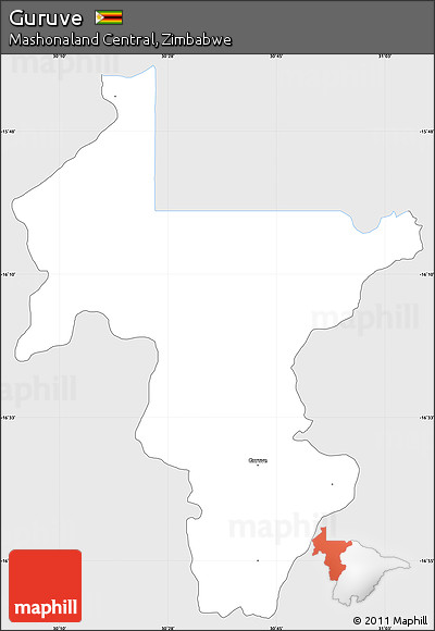 Silver Style Simple Map of Guruve, single color outside