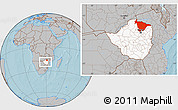 Gray Location Map of Mashonaland Central, highlighted country, within the entire country, hill shading