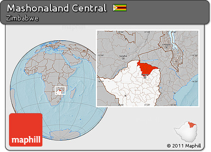 Gray Location Map of Mashonaland Central, highlighted country, hill shading