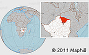 Gray Location Map of Mashonaland Central, highlighted country, hill shading