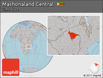 Gray Location Map of Mashonaland Central, hill shading