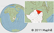 Savanna Style Location Map of Mashonaland Central, highlighted country, hill shading