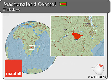 Savanna Style Location Map of Mashonaland Central, hill shading