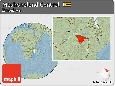 Savanna Style Location Map of Mashonaland Central, hill shading