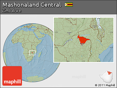Savanna Style Location Map of Mashonaland Central, hill shading