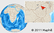 Shaded Relief Location Map of Mashonaland Central, within the entire country