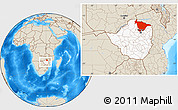 Shaded Relief Location Map of Mashonaland Central, highlighted country, within the entire country