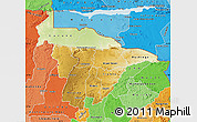 Physical Map of Mashonaland Central, political shades outside