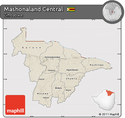 Shaded Relief Map of Mashonaland Central, cropped outside
