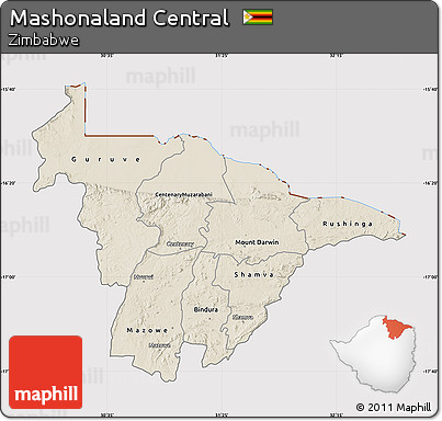 Shaded Relief Map of Mashonaland Central, cropped outside