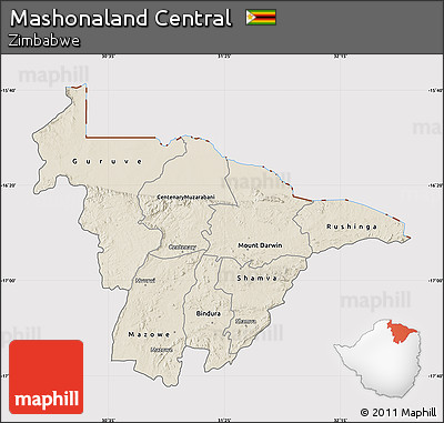 Shaded Relief Map of Mashonaland Central, cropped outside