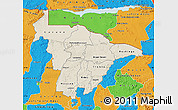 Shaded Relief Map of Mashonaland Central, political outside
