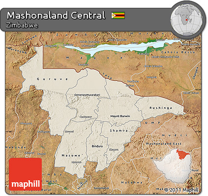 Shaded Relief Map of Mashonaland Central, satellite outside