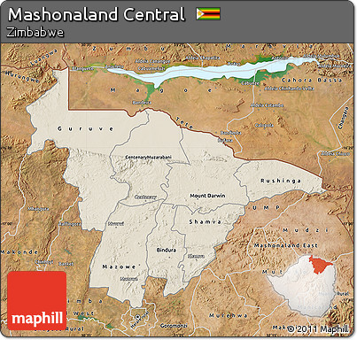 Shaded Relief Map of Mashonaland Central, satellite outside