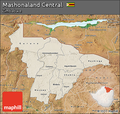 Shaded Relief Map of Mashonaland Central, satellite outside