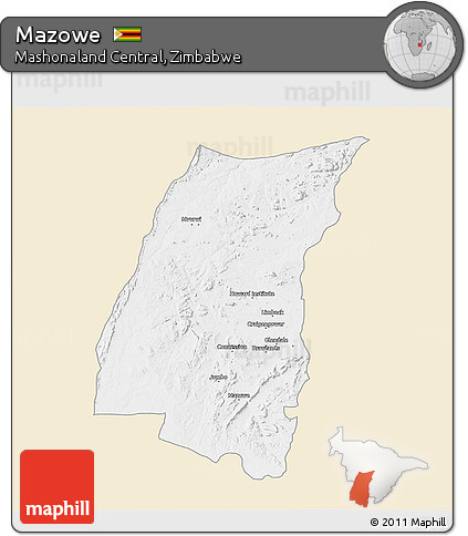 Classic Style 3D Map of Mazowe, single color outside
