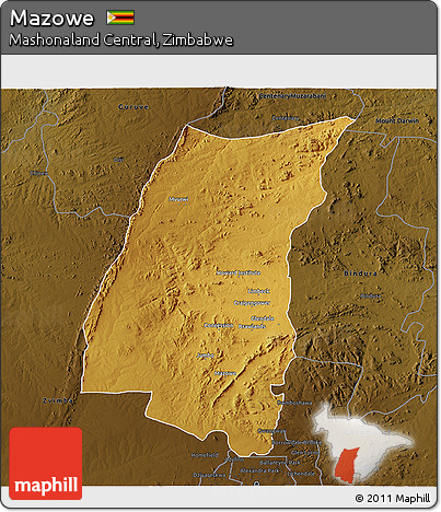 Physical 3D Map of Mazowe, darken