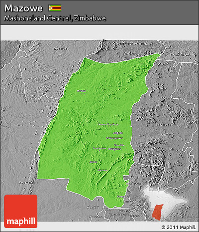 Political 3D Map of Mazowe, desaturated