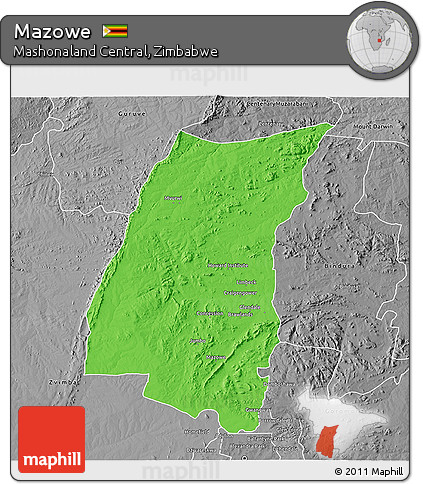 Political 3D Map of Mazowe, desaturated