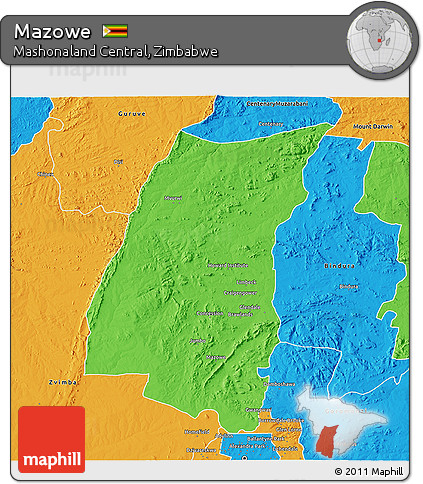 Political 3D Map of Mazowe