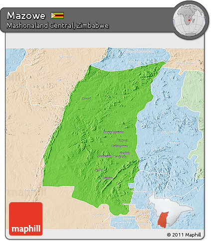 Political 3D Map of Mazowe, lighten