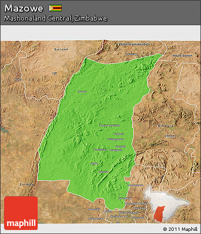 Political 3D Map of Mazowe, satellite outside