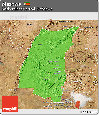 Political 3D Map of Mazowe, satellite outside