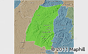 Political 3D Map of Mazowe, semi-desaturated