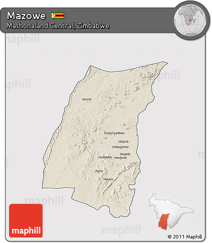 Shaded Relief 3D Map of Mazowe, cropped outside