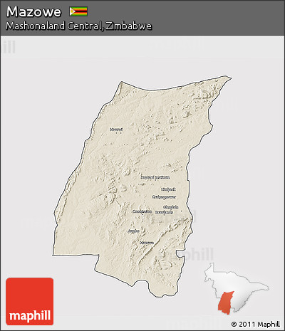 Shaded Relief 3D Map of Mazowe, cropped outside