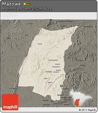 Shaded Relief 3D Map of Mazowe, darken