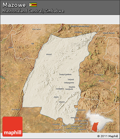 Shaded Relief 3D Map of Mazowe, satellite outside