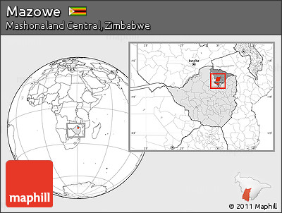 Blank Location Map of Mazowe, highlighted country, highlighted parent region, within the entire country