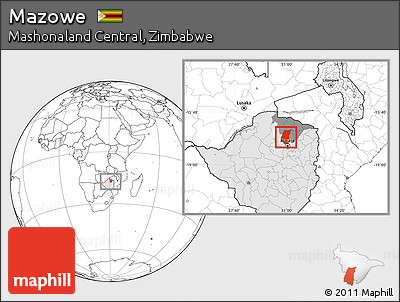 Blank Location Map of Mazowe, highlighted country, highlighted parent region