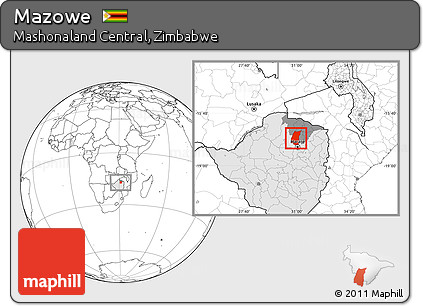 Blank Location Map of Mazowe, highlighted country, highlighted parent region