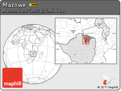 Blank Location Map of Mazowe, highlighted country, highlighted parent region