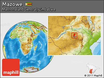 Physical Location Map of Mazowe